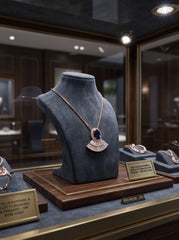 Royal Sapphire Blue Fan Pendant Necklace (Rose Gold)