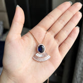 Royal Sapphire Blue Fan Pendant Necklace (Rose Gold)